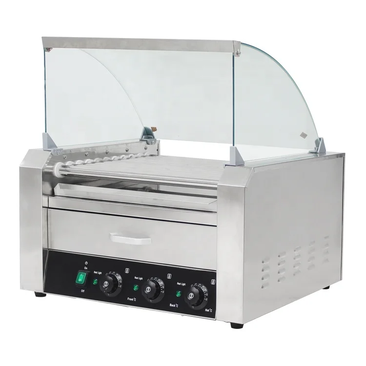 9 Rollers Hot Dog Roller Machine Commercial Electric Hot Dog Roller Grill Machine With Built In Bun Warmer