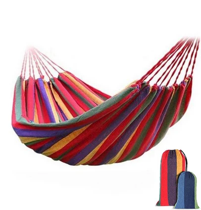 Double Swing Sleeping Hammock Bed with Spreader Bar Portable Outdoor Camping Garden Hanging Chair