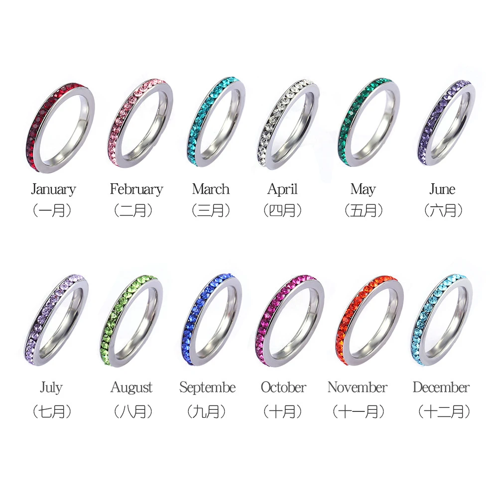 stainless steel zodiac blue ombre sapphire zircon tiny man raw birthstone rings