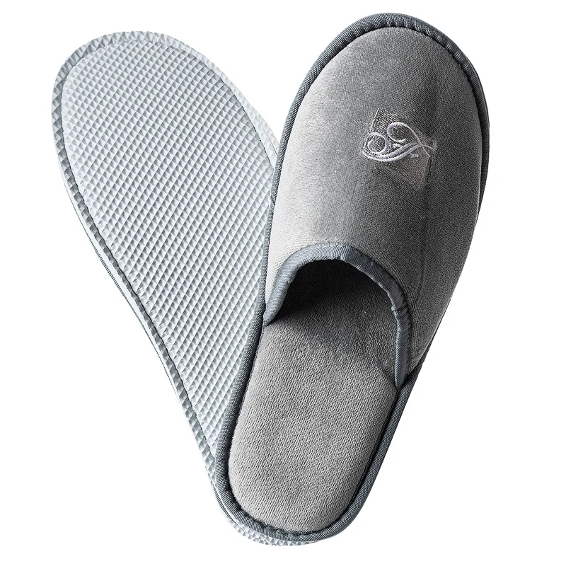Wholesale Luxury Grey Disposable Slippers Coral Fleece Velour Canvas Cotton Hotel Slippers
