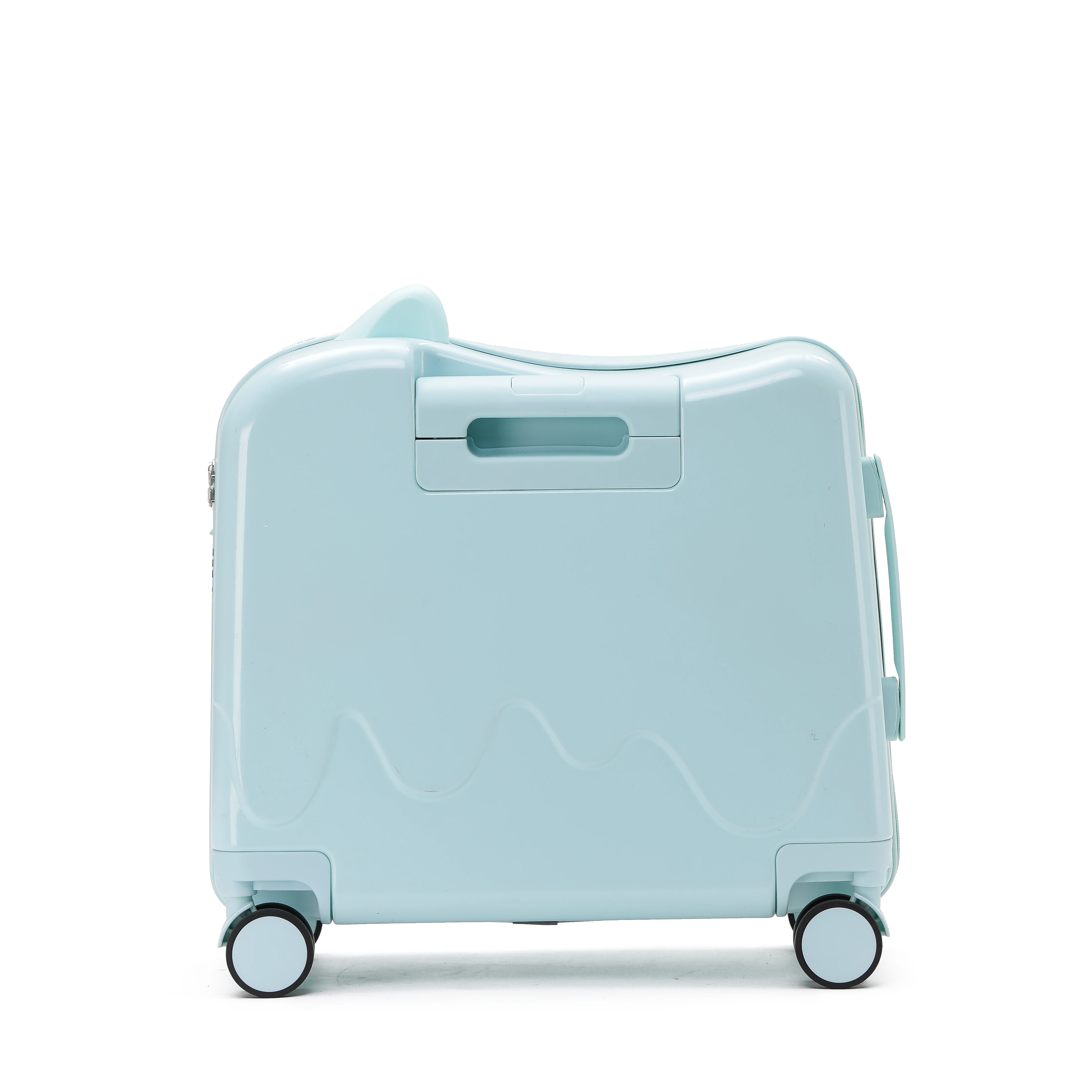 Custom travelling ride on boarding rideable travel trolley cart suitcase carry on luggage with seat for kids