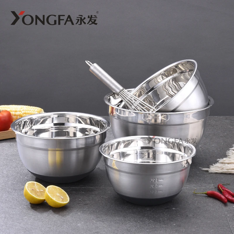 Wholesale Mixing Bowl Set  Stainless Steel Salad Bowls Set With Silicone Bottom