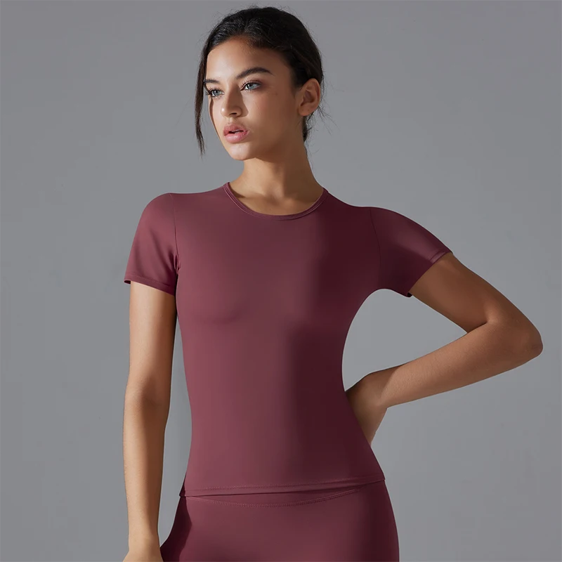 Workout Casual Women High Elastic Slim Breathable Yoga Wear Short Sleeve Sports Running Fitness Yoga T-shirt Tops
