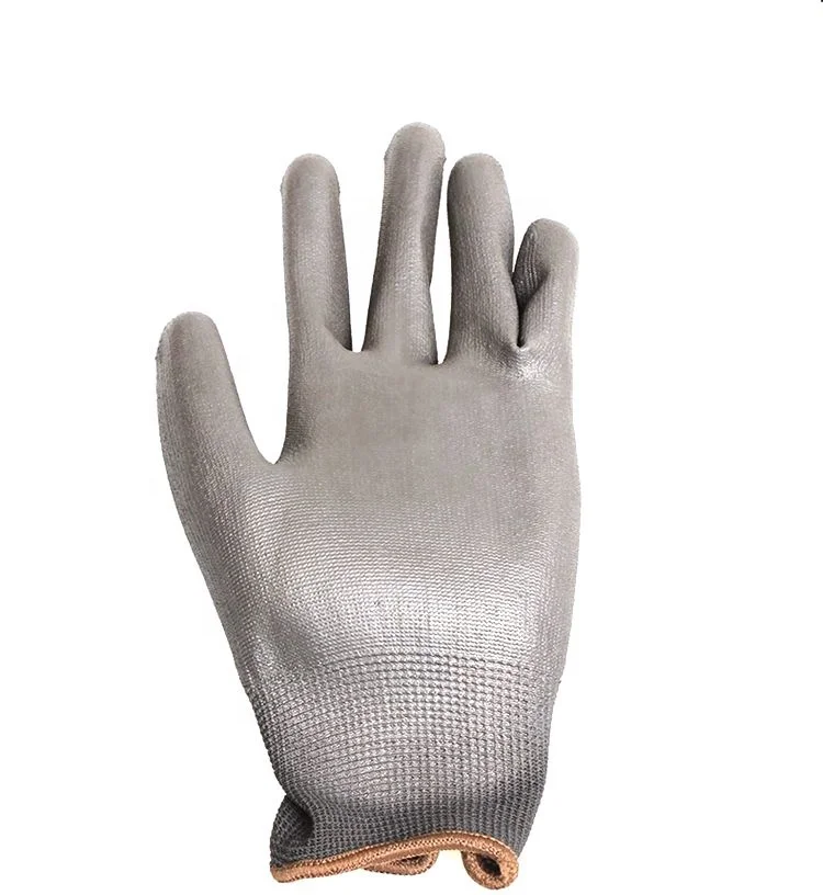 13G Nylon Liner Grey Pu Coated Palm Gloves with En388