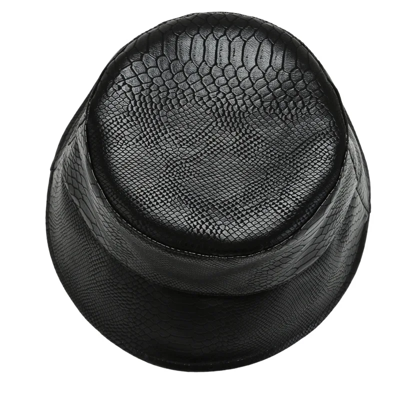 Unisex spring wide brim wholesale designer Alligator pattern leather bucket hats for adults