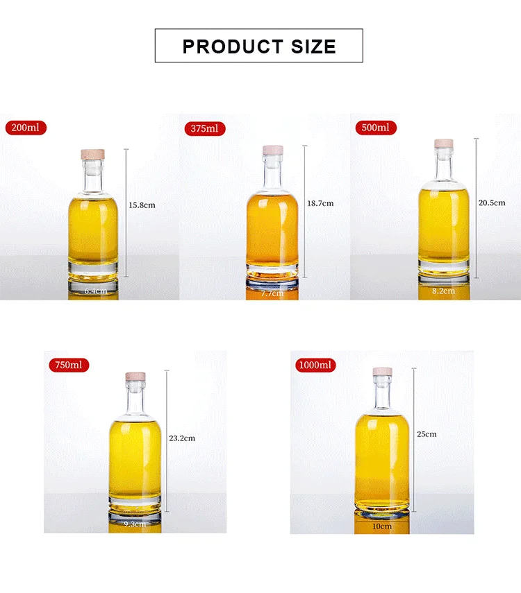200ml 375Ml 500Ml 750Ml Clear Empty Vodka Liquor Gin Rum Tequila Whisky Brandy Spirit Glass Bottle With Cork