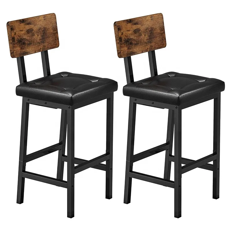 Square Pu Upholstered Bar Stool With Backrest And Foot Pedals Thick Upholstered Stool For Kitchen Counter Bar Pack of 2