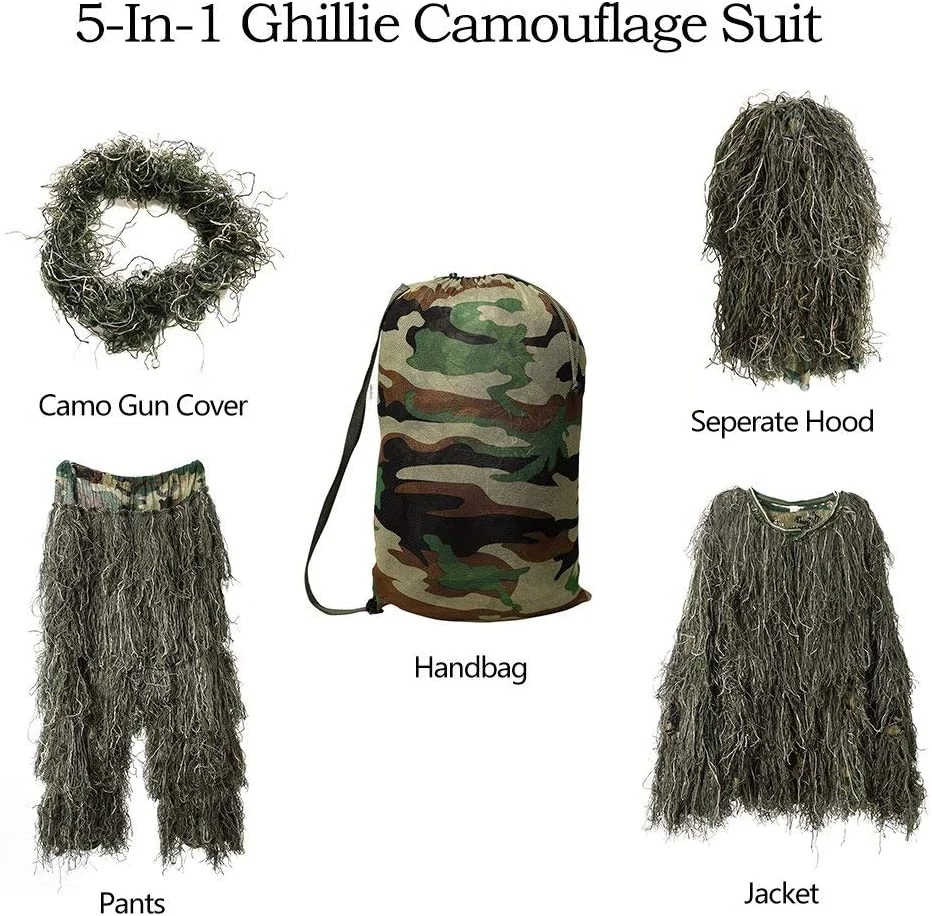 Durable Forest Product Mesh Lining green Camo Ghillie Suit For Hunting Sniper Tactical Camo Clothing