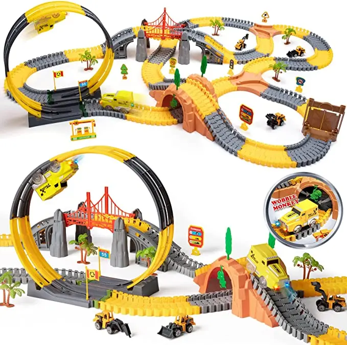 Construction Race Track Toys Car Set for kids Electric Race  Train Track Construction Road Race Trucks