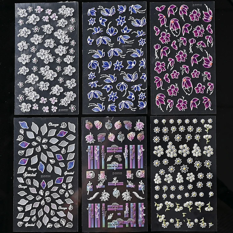 Embossed Flower 5D Sticker For Nails Decals Nail Decorations