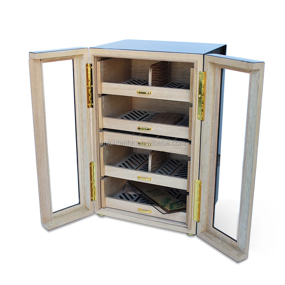 Loten 2024 New design american style glass cigar cabinets  five shelves 100 cts double door wooden cigar humidor cabinet