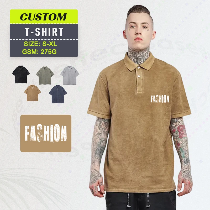 Custom Polo T-Shirt Embroidered washed Cotton polo shirt knitted oversized tshirt