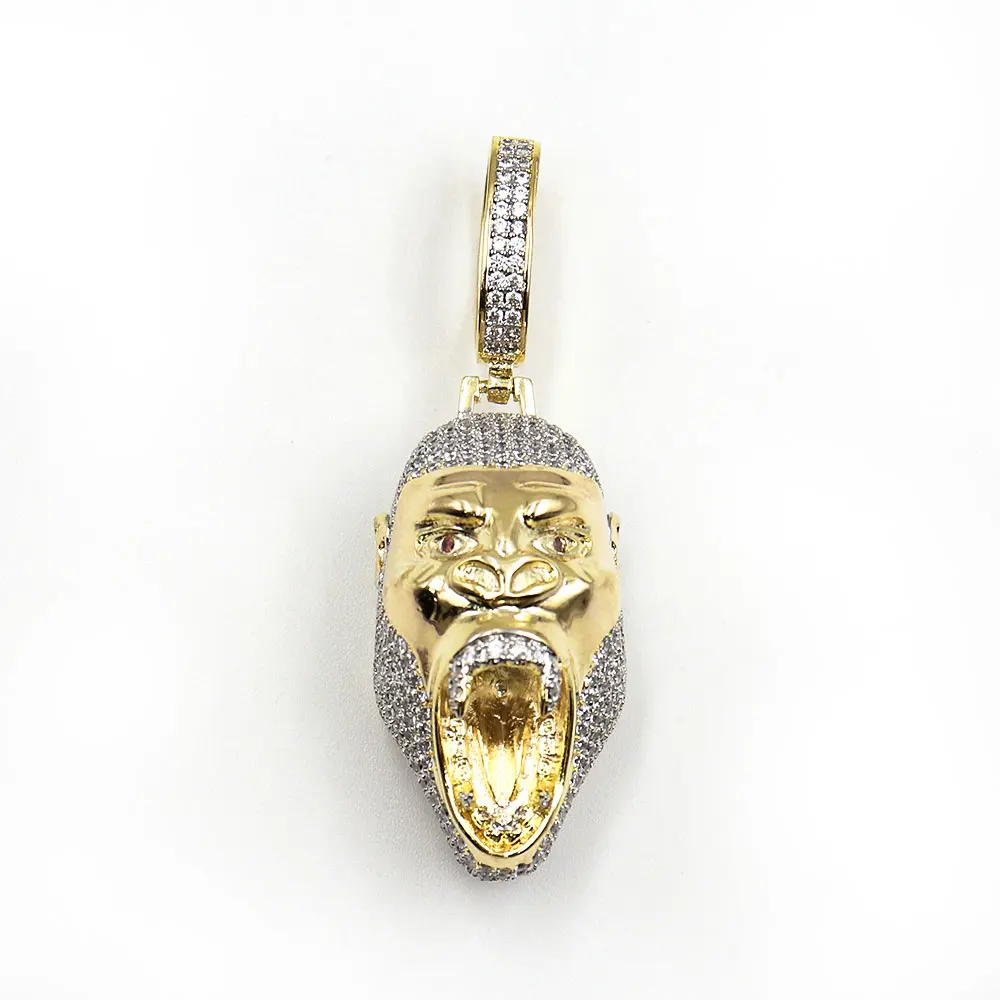 Fashion Brass Zircon  KING KONG  Crown Necklace Custom Men Animal king kong monkey