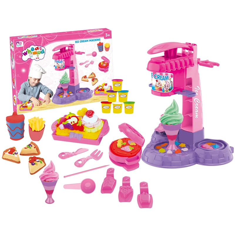 Educational Interesting DIY Playhouse Safe & Non Toxic Colorful Clay Ice Cream Machine Play Dough Toy Tools Set for Kids