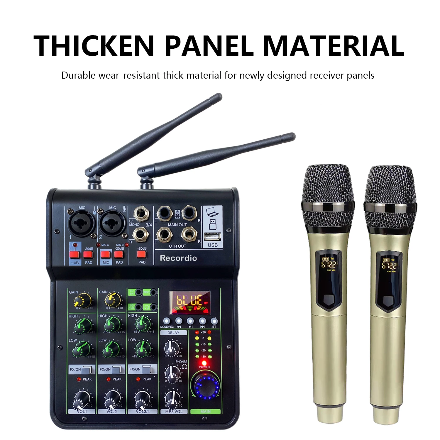 GAX-450B Hot Selling Audio Mixer 4 Channel with Wireless Microphone Mini DJ Blueteeth Mixer with 48V Phantom Power