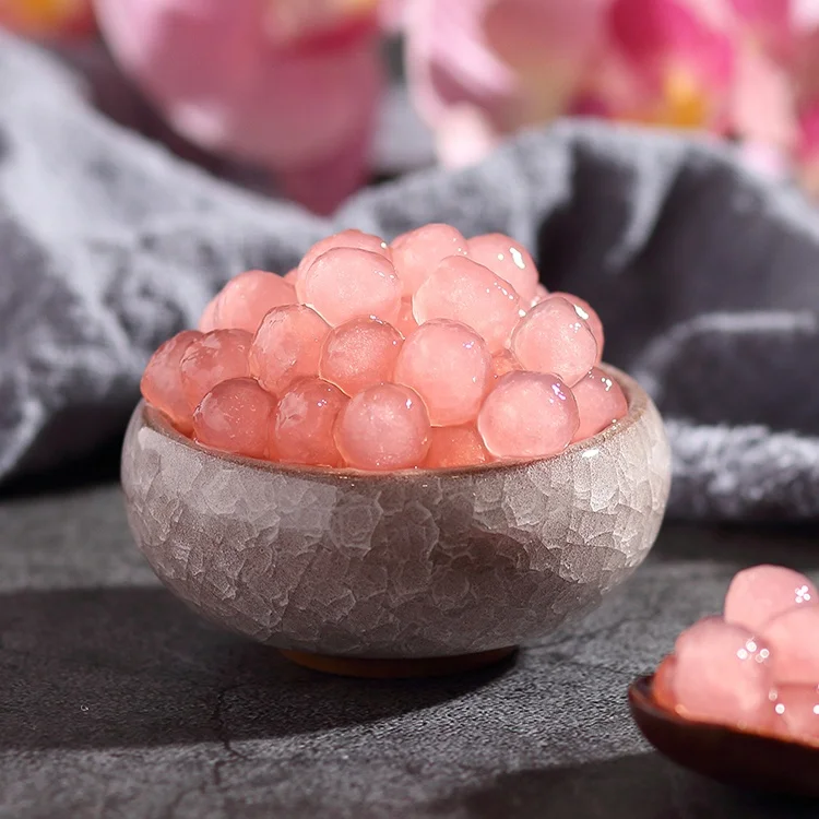 500g Quick Cooking Juicy Peach Flavor Pink Tapioca Pearls for Bubble Tea Milk Tea Coffee Shaved Ice Topping