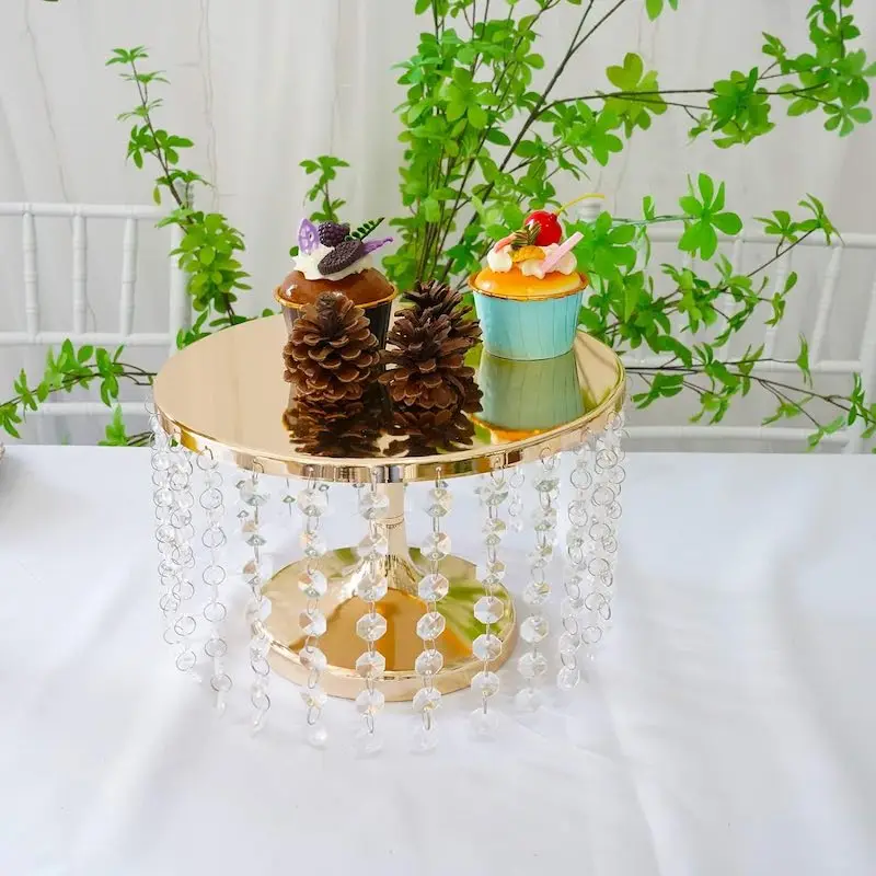 Crystal Pendants Silver Gold Round Cake Stands Metal Cake Stand For Dessert Table Wedding Party Event Eco-friendly