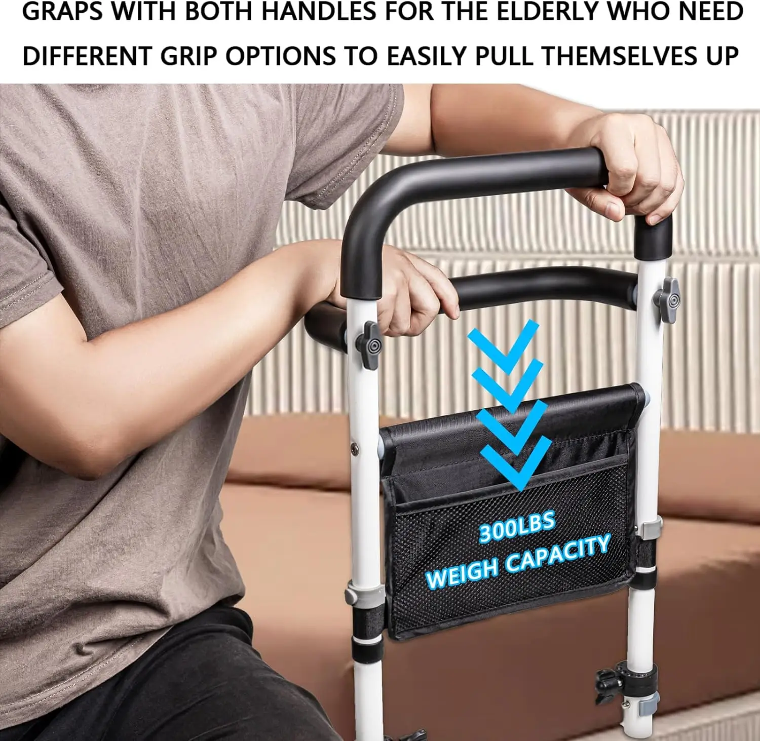 Bed Rail for Elderly Adults Safety Assist Handlebar for Bed with Storage Bag,Bed Assist Grab Bar Handle Helps Getting in and Out