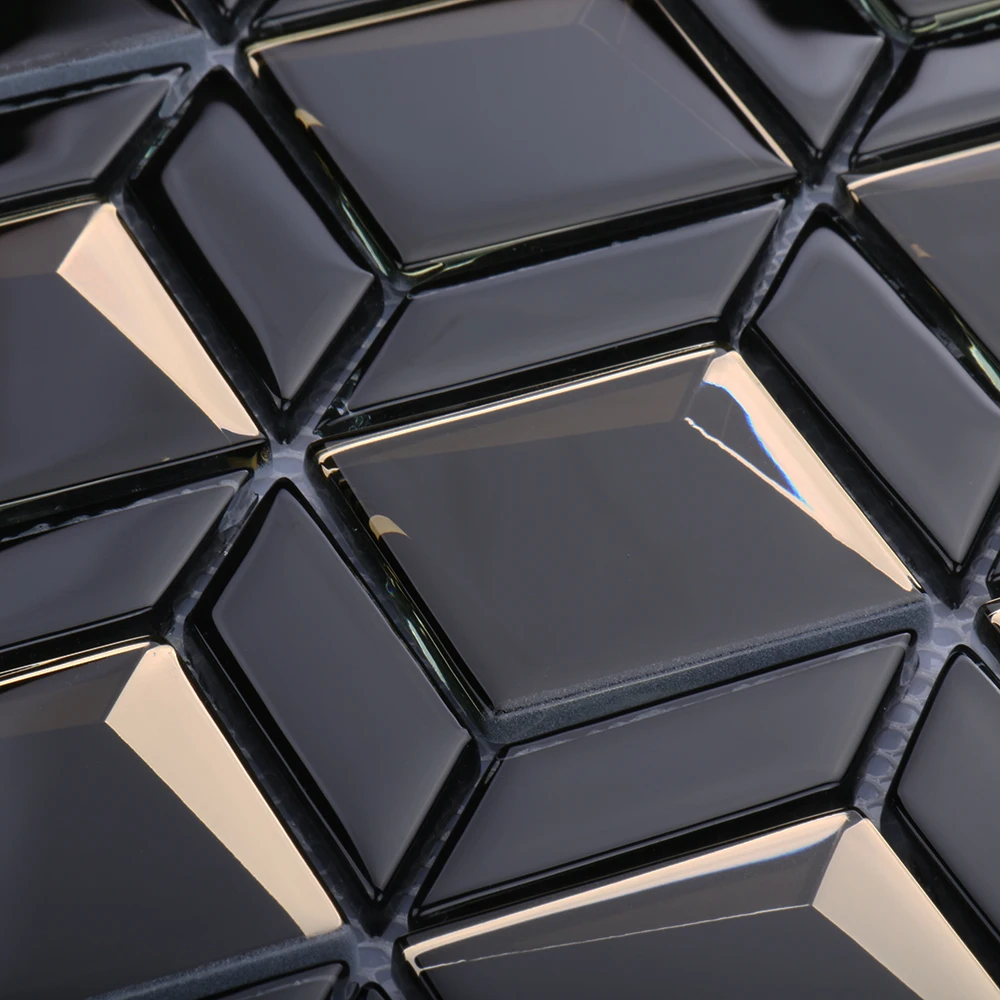 
Luxury 3D diamond mirror mosaics tiles irregular waterjet hexagon black and gold glass mosaic 