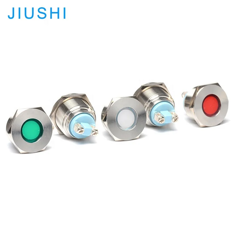 A22 Waterproof indicator light metal flat head LED signal indicator mounting hole 22mm 12V 24V 36V 220V pilot lamp red green