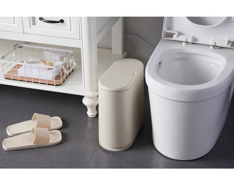 Modern Durable Oval Plastic Garbage Can with Pop-Up Press Type Lid Bathroom Toilet Trash Bin Wastebasket