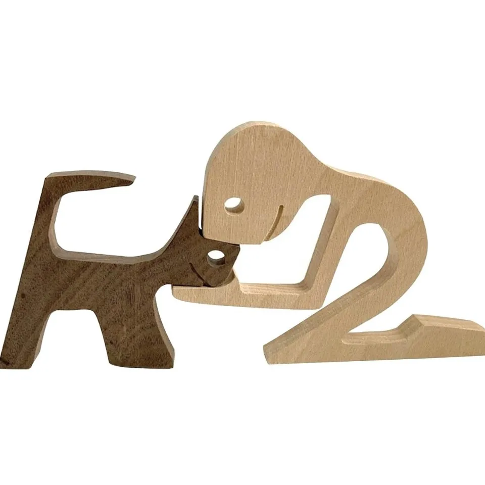Animal Decor Wooden Statue Man and Cat Figurines Decor Carved Wood Decorative Sculpture