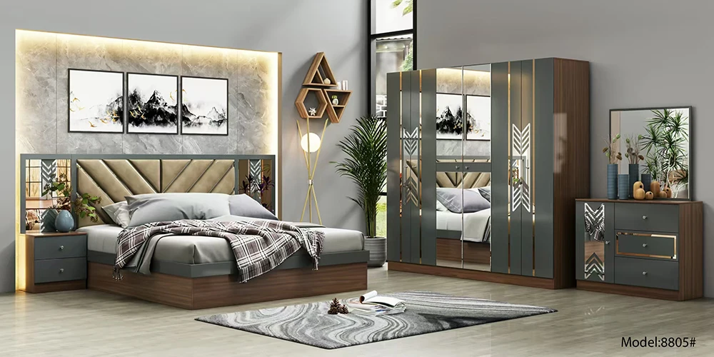 Mirrored Classic Wooden Beds Full Mirror King Size Furniture Cheap Modern Royal Italian Luxury Queen Sets Bedroom Set