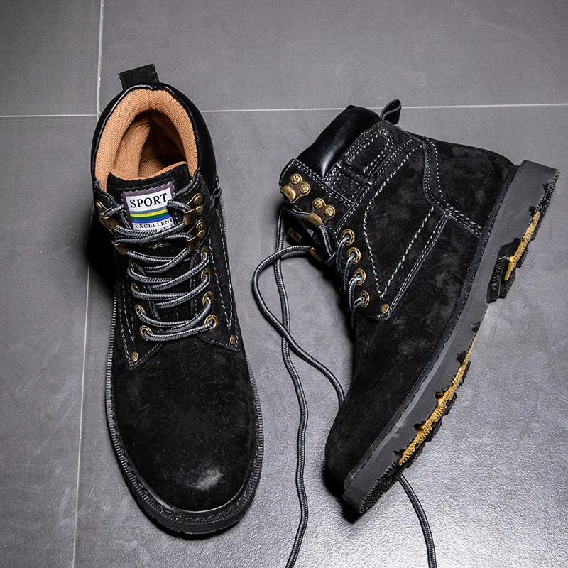 Customized Mens Boots Safety Shoes Work Classic Design Luxury Style Round Shoelace Leather Brown & Black Boots for Men