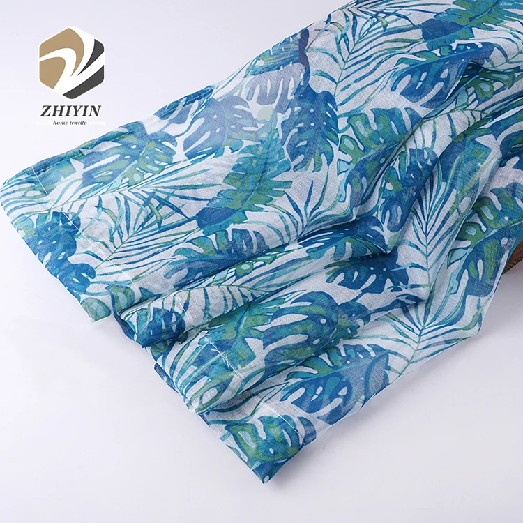 
Home decoration luxury blue print leaf 100% polyester classic curtains 