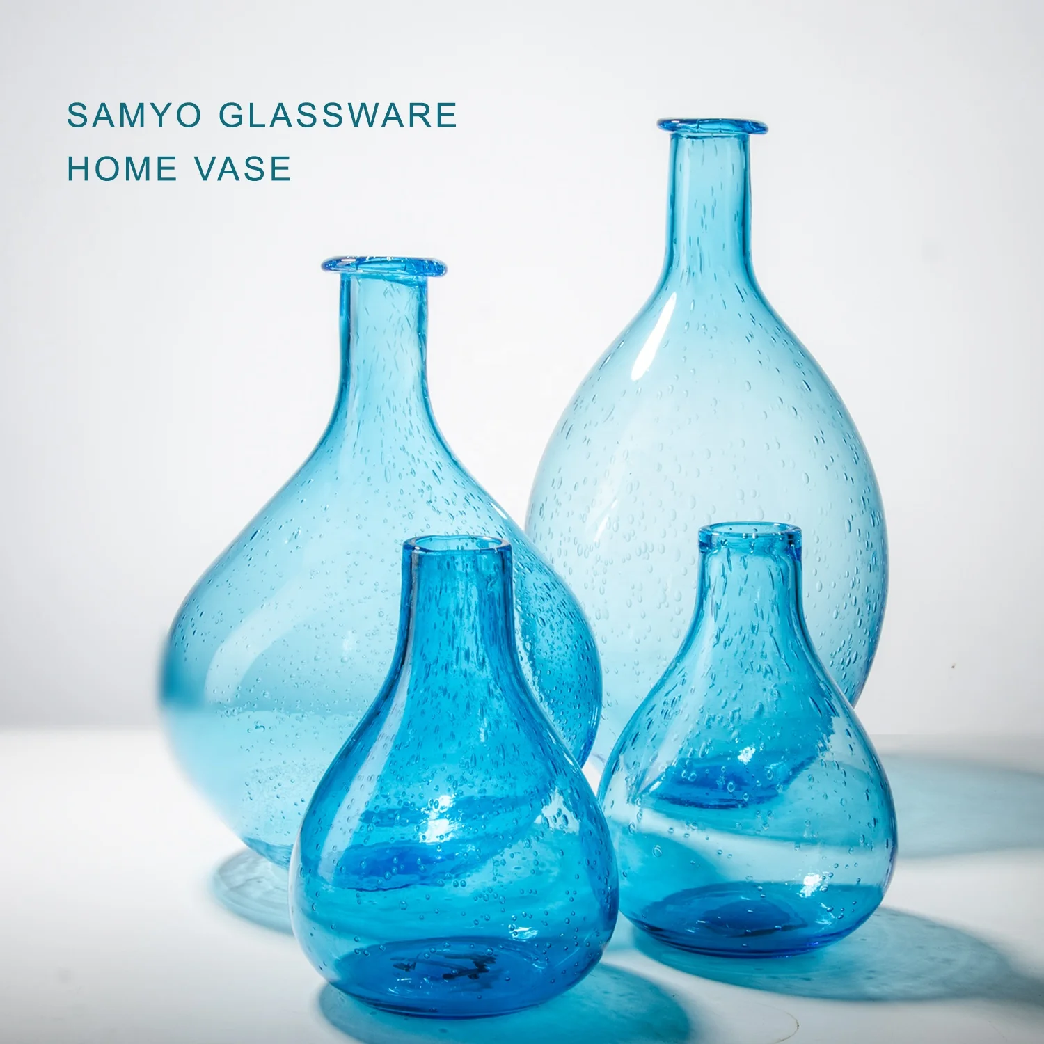 Samyo Handmade Hot Sale Purple Glass Flower Vase Glass Cylinder Vase With Bubble Flower Vase Glass