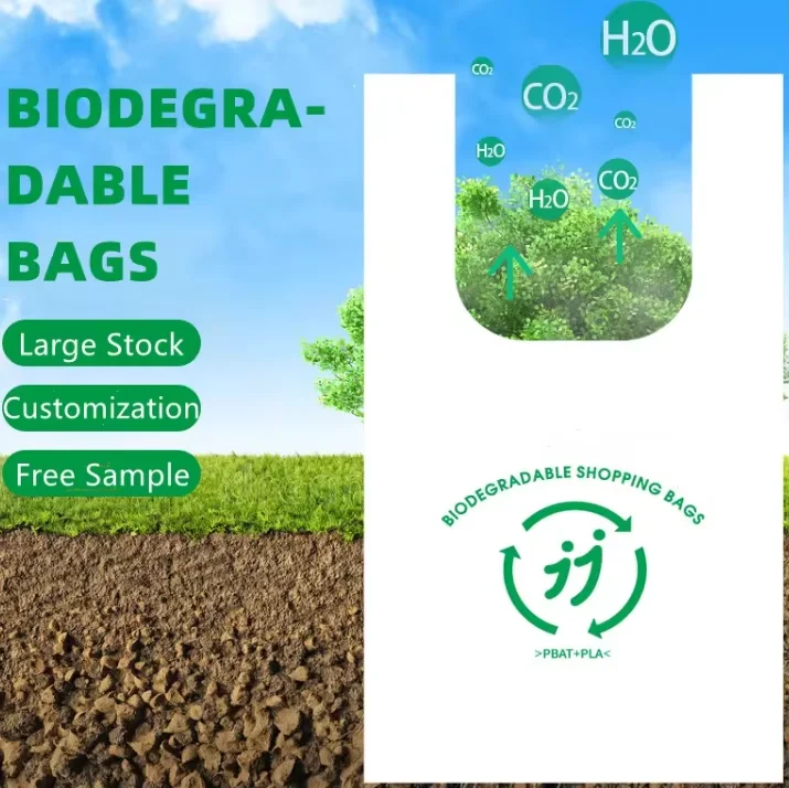 PBAT Biodegradable  T-shirt Bags Custom Plastic Bags OEM ODM Supert Market Shopping Poly Bags