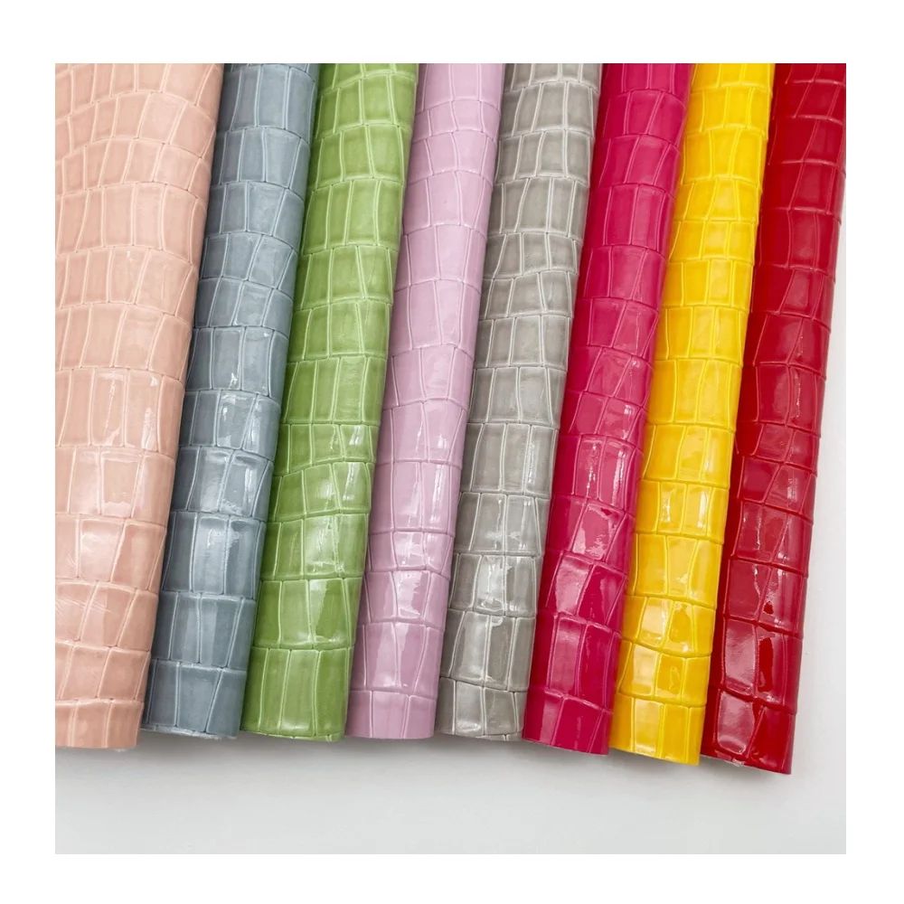 0.9MM Crystal Glossy Crocodile Pattern Leather PU High Gloss Bamboo Pattern Synthetic Leather for Shoes Handbags Luggage