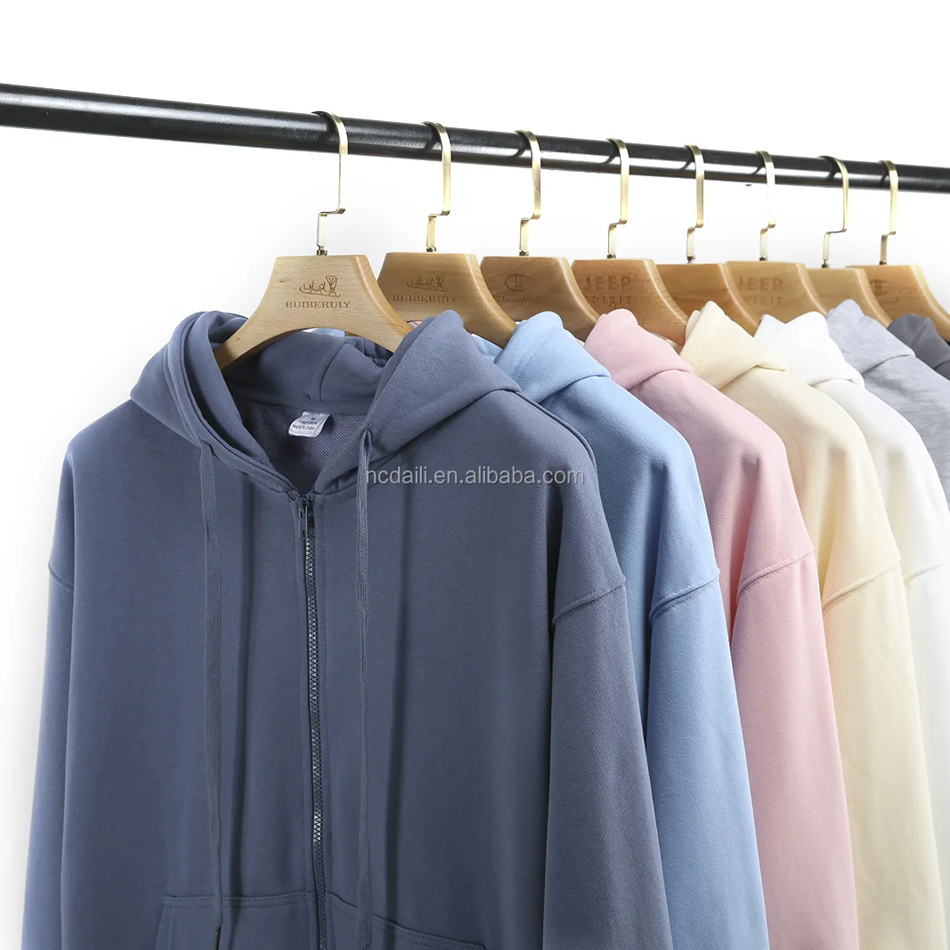 Wholesale  Custom Street Wear Organic Cotton Hoodie Unisex Plain Zip Up Pullover Hoodie OEM