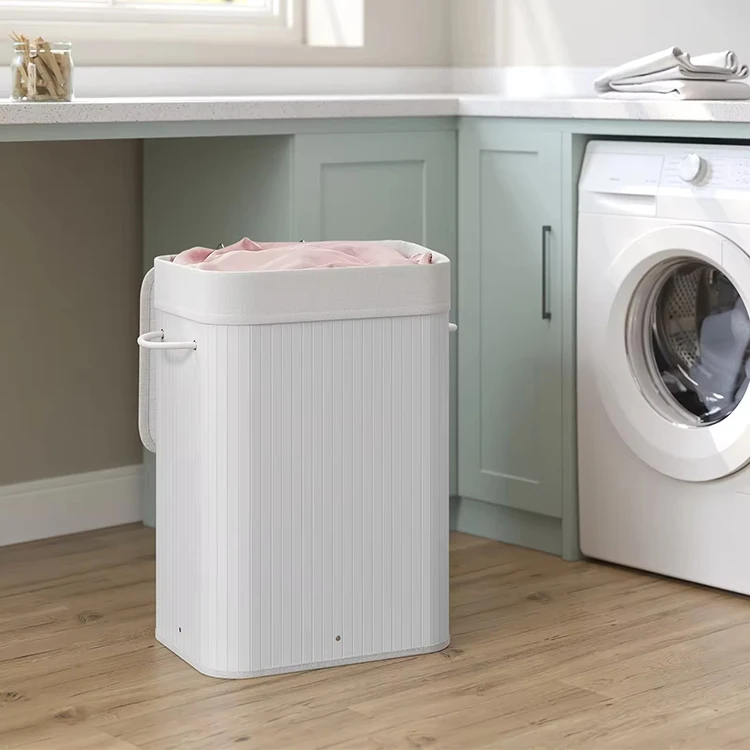 Custom Wholesale Bamboo Storage Clothes Folding Laundry Basket With Lid Home Storage Laundry Basket
