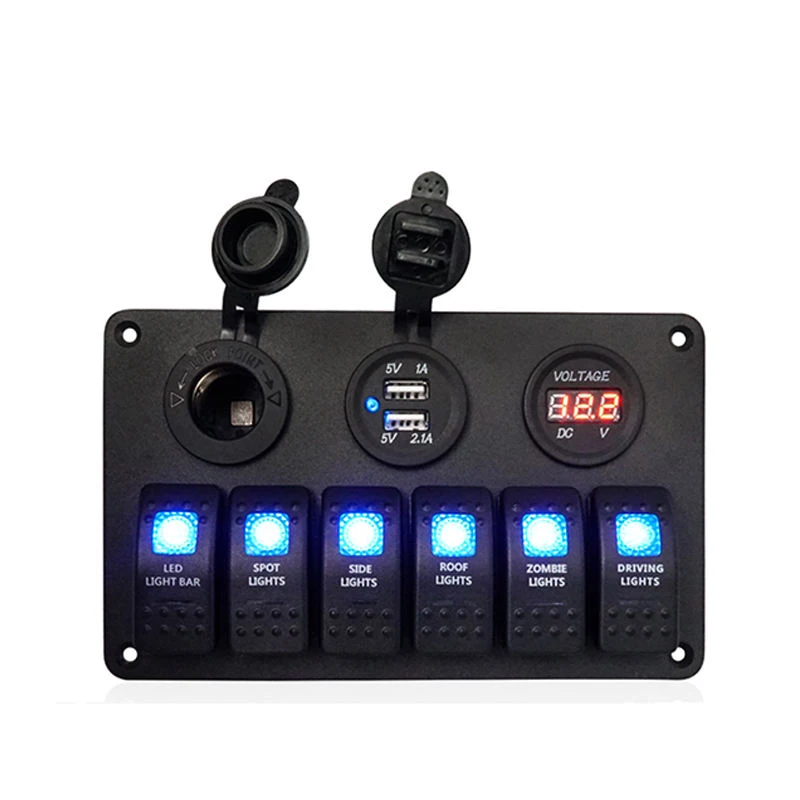 Vehicle Custom Caravan Accessories 6 Gang Switch Panel With Voltmeter Usb Socket For Camper Car
