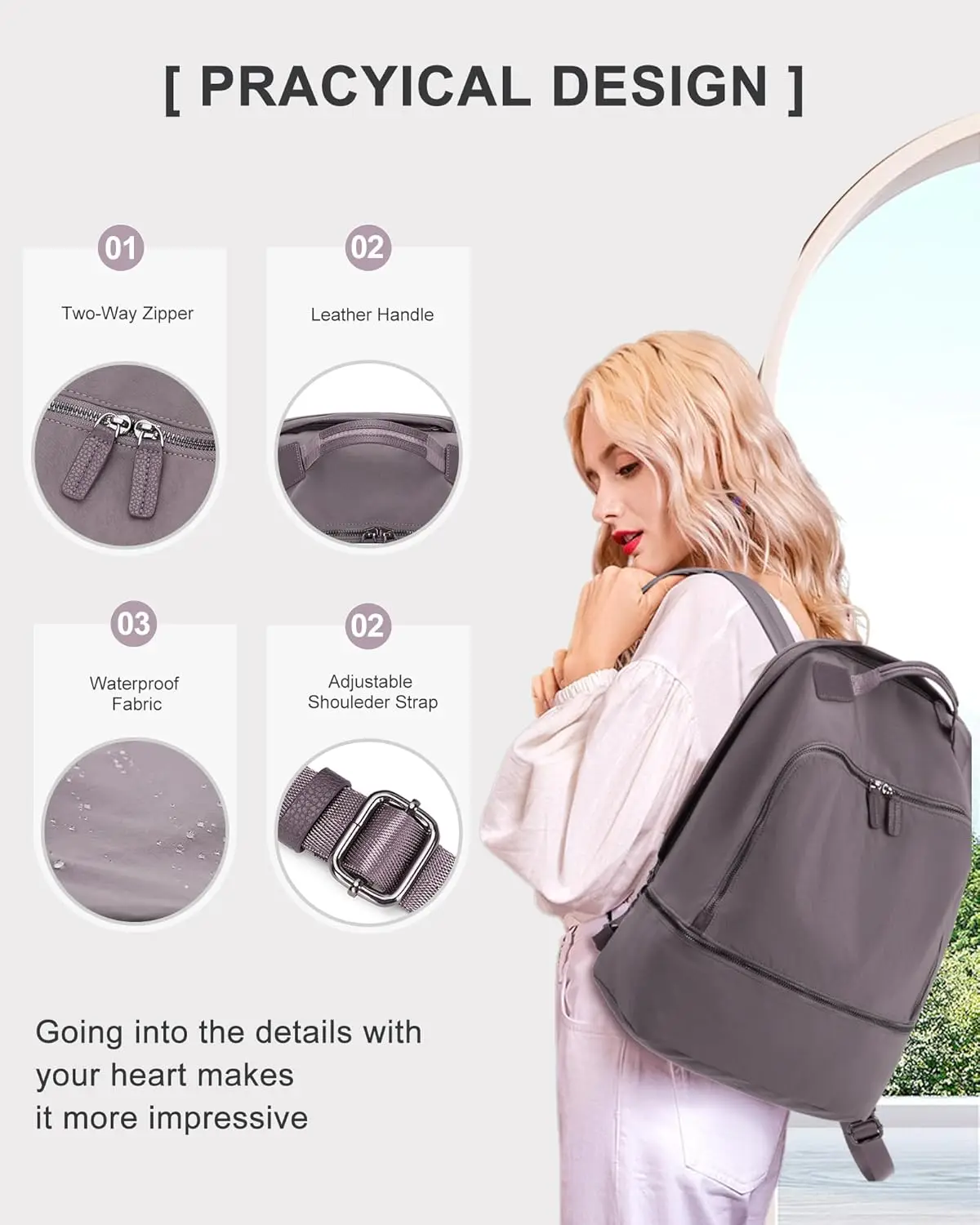 Custom Women  Sports Essentials Backpack Waterproof Small Gym Bag With Shoe Compartment and Wet Dry Pocket