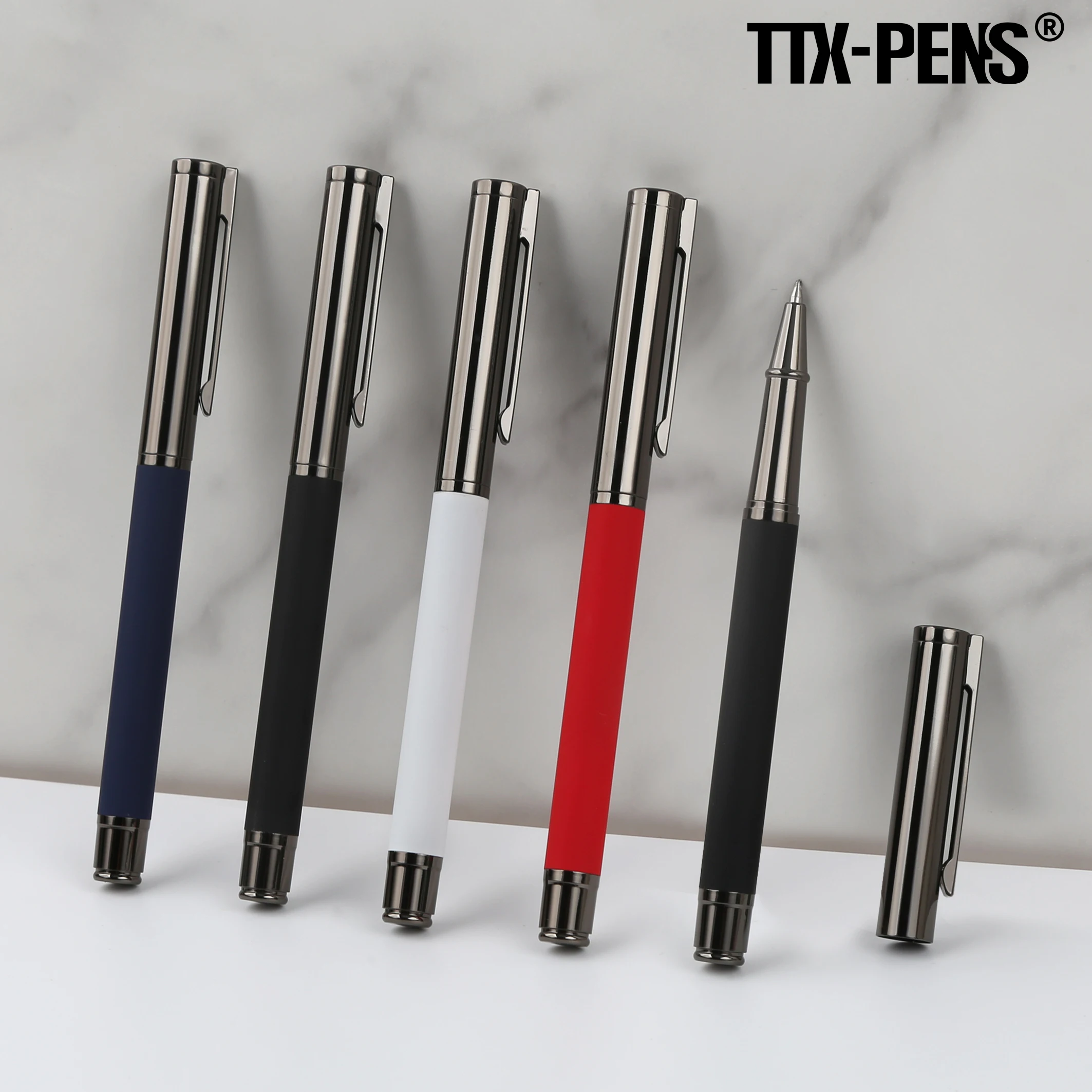 TTX 1.0 mm Retractable Luxury Personalised Executive Gift Metal Pen Clip Slim Ballpoint Roller Pen Stylo Personnalisable