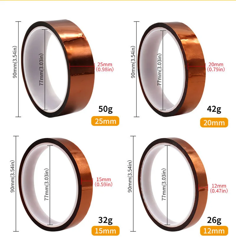 3/5/8/10/15/20/25mm 33M Adhesive Tape High Temperature Heat Resistant Polyimide Thermal Insulation Tape For Repair Tool
