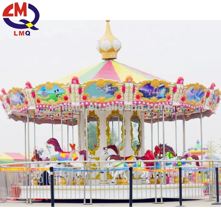 Amusement park ride fiberglass material kids horse carousel / merry go round