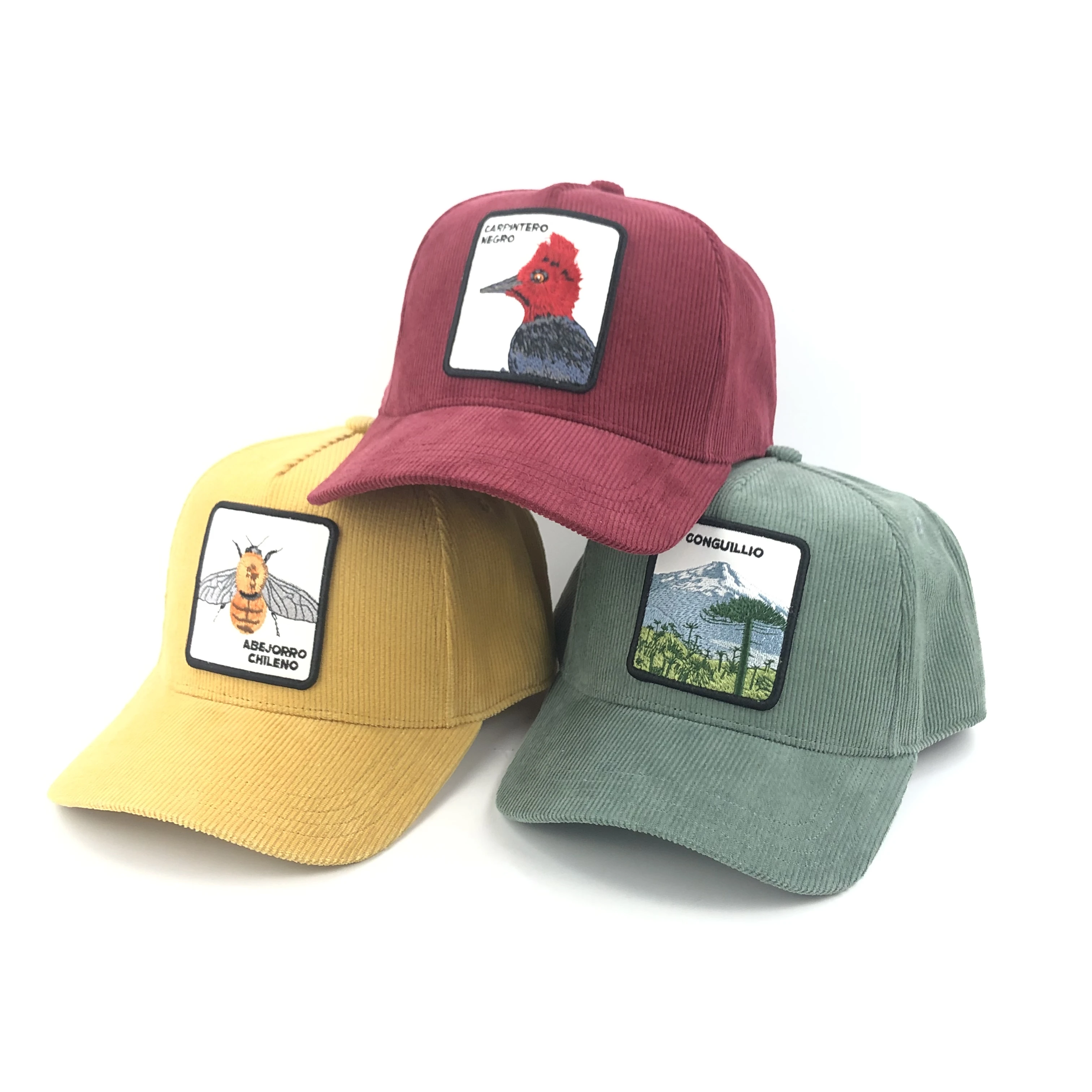 custom animal cap applique curved  corduroy dad hat 5 panel vintage baseball cap for men