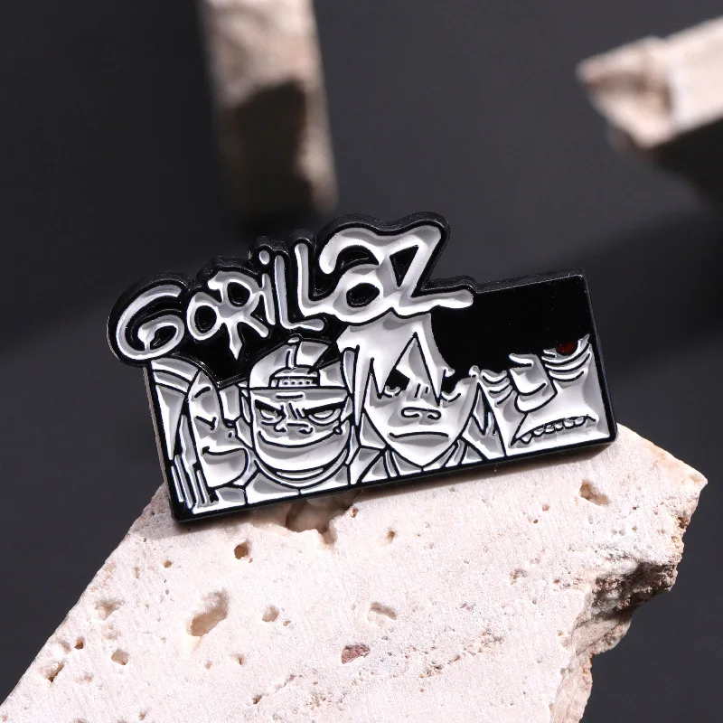 Creative Gorillaz Rock band commemorative metal brooch personality black and white comic cartoon character badge