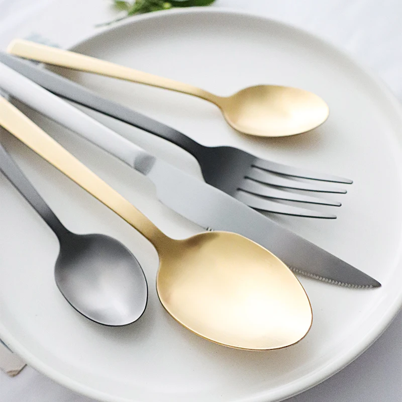 Nordic Commercial Stainless Steel Cutlery Flatware Matte Gold Colored Silverware Spoon Fork Set Dinner