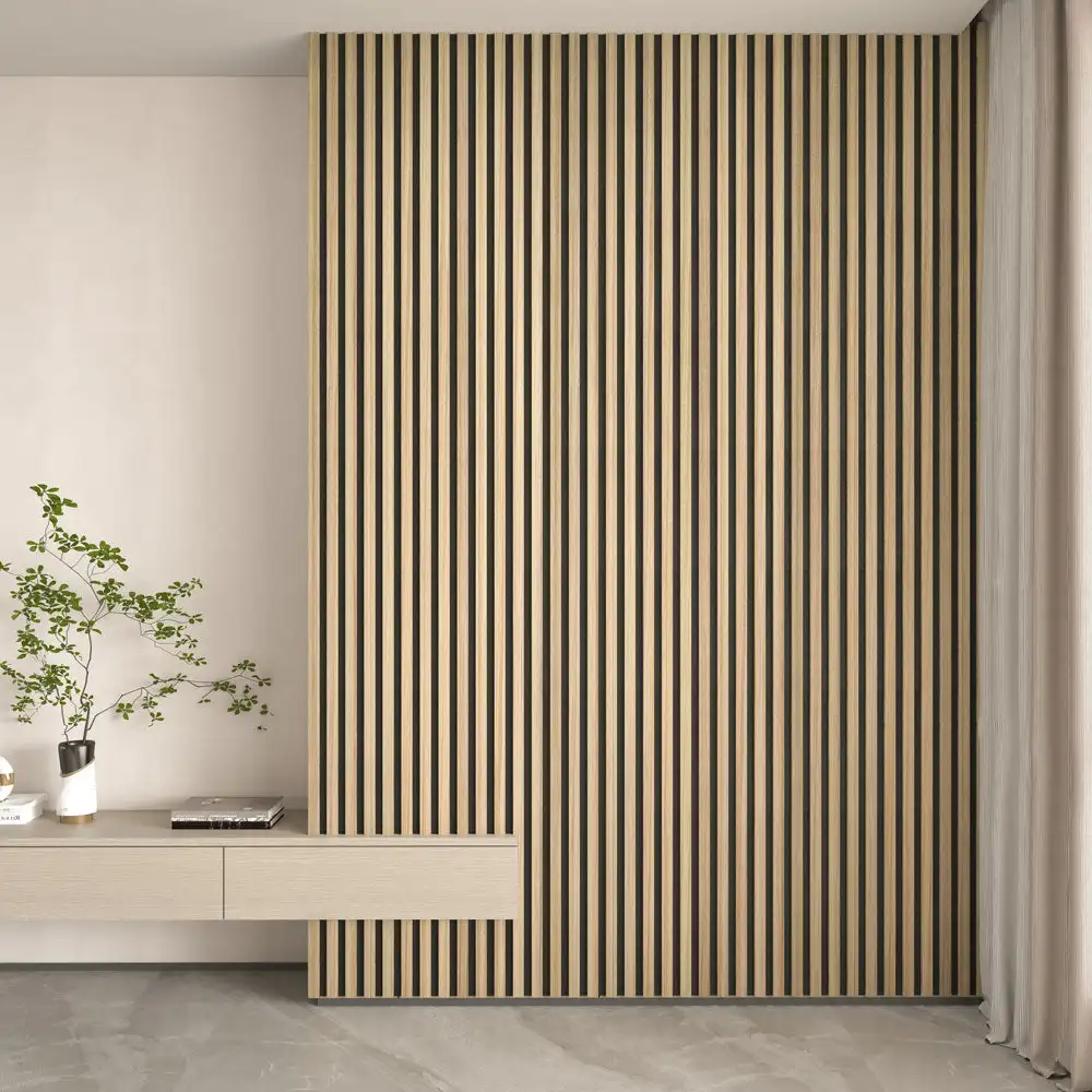 Natural White Oak and Walnut Veneer Acoustic Panels MDF Wood Slat Wall Akupanel Acoustic PVC Panels Sound Proof for Indoor