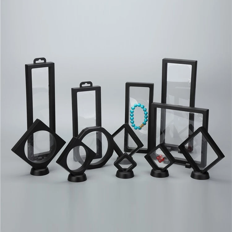 2021 transparent pe film display Clear case membrane floating frame 3d suspension jewelry display box