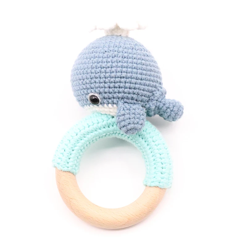 Оптовая продажа, детские деревянные кольца, погремушки, игрушки ручной работы, крючком, Кит, игрушка для прорезывания зубов