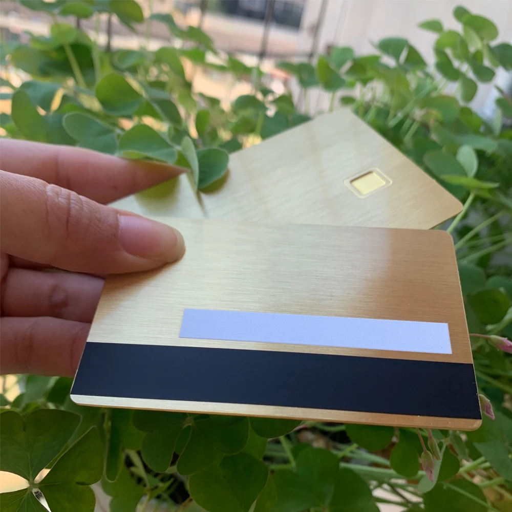 Credit Card Size 0.8mm Gold Brushed Metal Credit Card Stainless Steel Brass Metal Card with emv chip slot