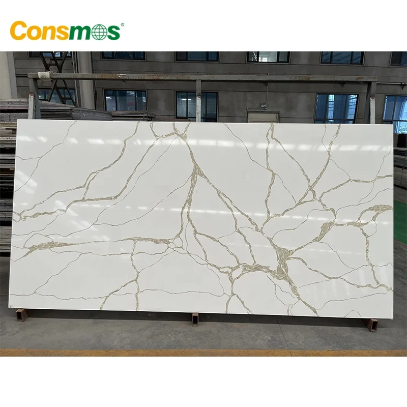 Chinese Quartz Stone Kitchen Counter Top Manufacturer Venus Calacatta White Quartz Stone Slab