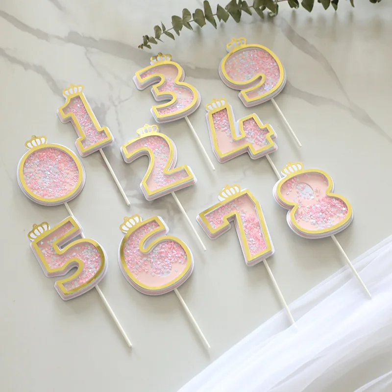 New Sequins Crown Digital Cake  Topper Happy Birthday Number Cake Topper  for baby shower birthday party Decoration