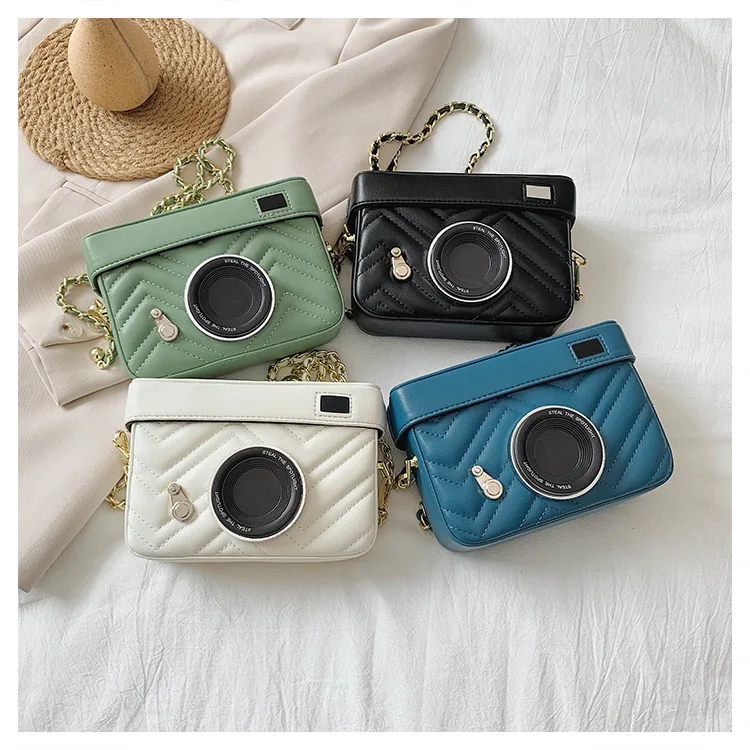 Wholesale fashion pu leather women tote cute hand bag camera purse handbag chain strap copper