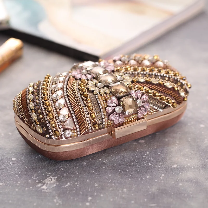 High Quality Fashion Women Clutch Bag Crystal Clutch Evening Bags Designer Evening India Stone Beaded Bag With  Frame handbags